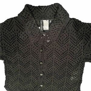 H&M International Concepts Black Crochet Button-Up Blouse
